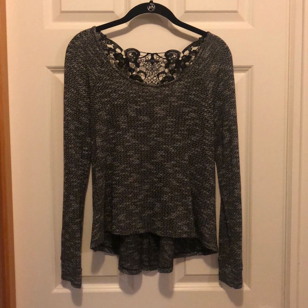 Hi-Low Sweater with Lace Back Detail